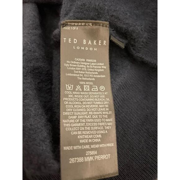 Ted Baker Shirt Womens 6 Navy Pierrot 100% Wool Half Zip Polo Short Sleeve - Picture 4 of 8